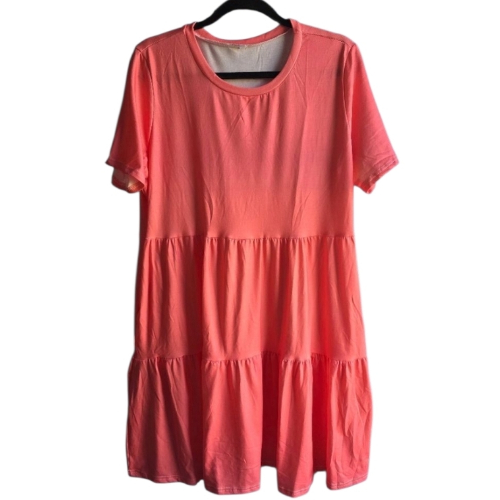 Womens Coral Tiered T Shirt Dress Size Large NWOT